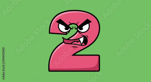 Cartoon Number Two with Angry Face