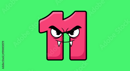 Angry Cartoon Number 11 on Green Background