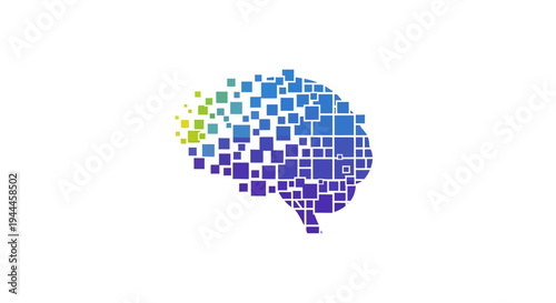 Brain made of colorful square pixels.