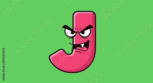 Cartoonish Letter J with a Grumpy Face