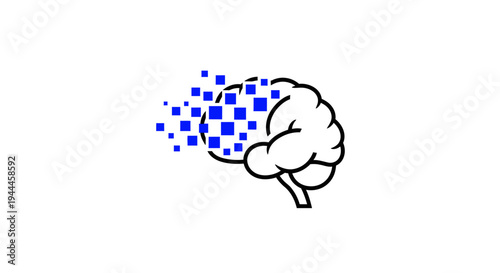 Brain with blue pixels bursting out.