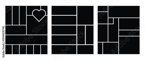 Collection of rectangle and love collage for photo  mood board templates. photo gallery mosaic collage. mosaic of photographs, montage isolated. vector illustration