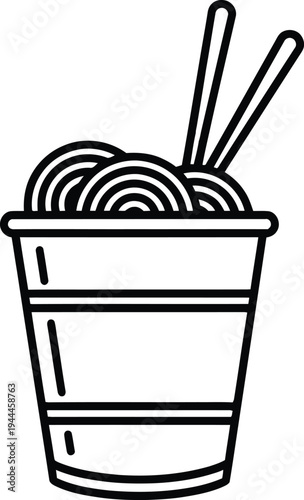 Outline simple line icon of noodles in cup with chopsticks drawing isolated