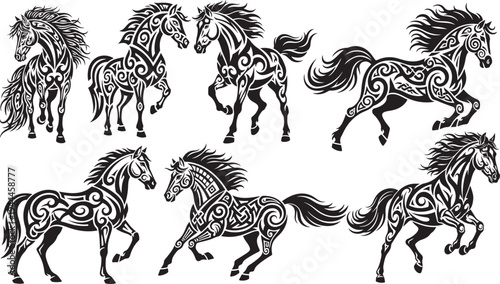 Horse tribal Vector Tattoo Art Collection Eps Silhouette