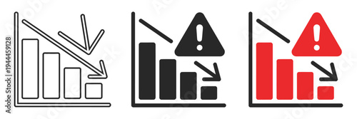 Business Market Crash Icon Vector, downward arrow and financial warning symbol for economic crisis, stock market decline