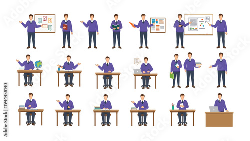 Teacher's instructional series: A teacher demonstrates several action in front of classroom settings to help understand the way to teach student.