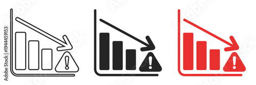 Business Market Crash Icon Vector, downward arrow and financial warning symbol for economic crisis, stock market decline
