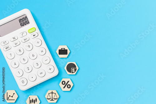 Investment portfolio growth with calculator and finance icons