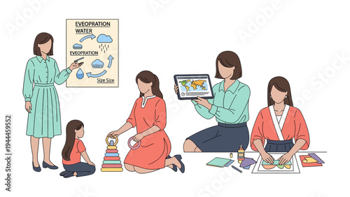 Teacher's Delight: A dedicated educator inspires young minds in a vibrant classroom setting. Engaging activities, and the joy of learning.