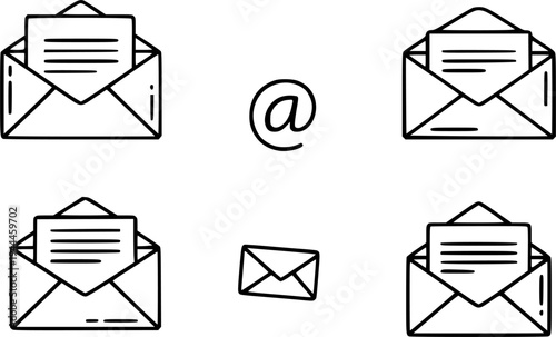 Set of minimalist email and mail icons. Linear style symbols vector collection for business and communication
