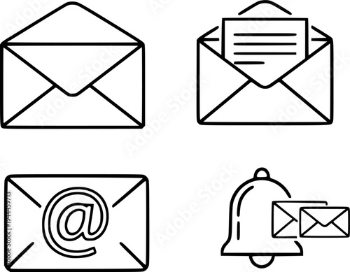 Set of minimalist email and mail icons. Linear style symbols vector collection for business and communication
