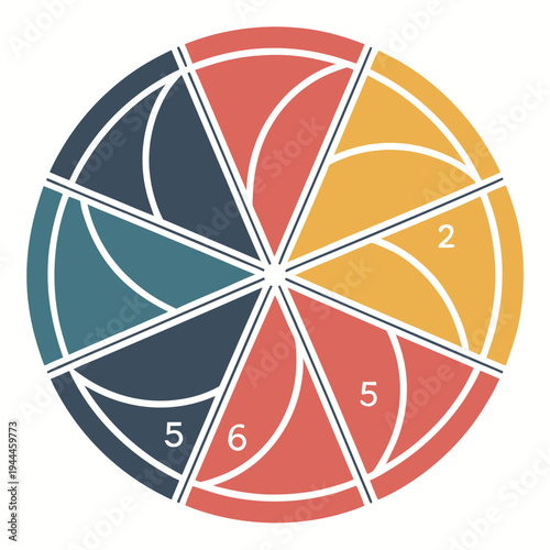 Partial color wheel with 8 sections palette colors