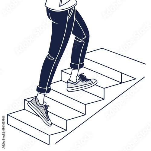 Person stepping on stairs steps ascending