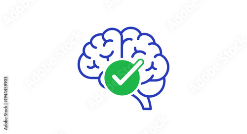 Brain Icon with Green Checkmark Symbol.