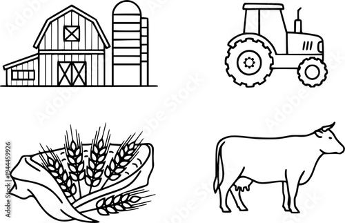 Agriculture, farm industry concept. Farming line icons set vector. Symbols or signs for website and mobile app design
