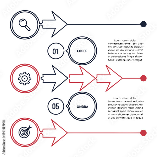 Infographic template with red and black arrows and