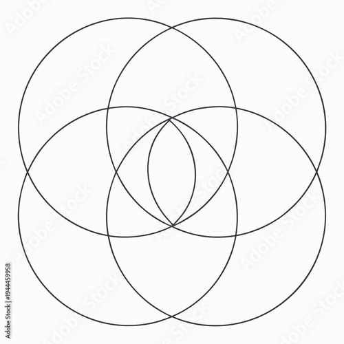 Interconnected circles venn diagram lines black white