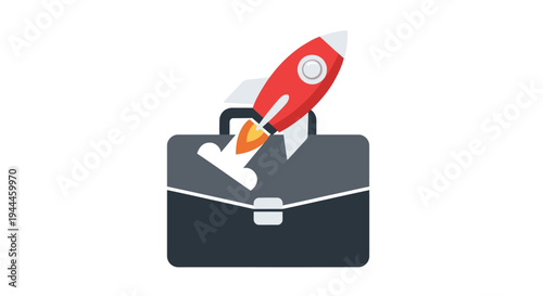 Briefcase with Rocket Emerging from it.