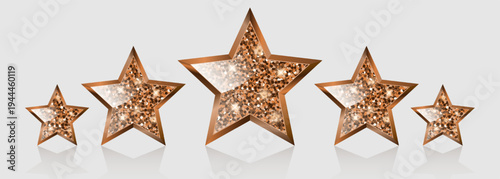 Set of five bronze rating stars with a glitter effect