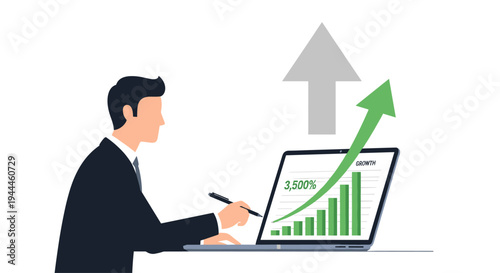 Businessman analyzing financial growth graph.