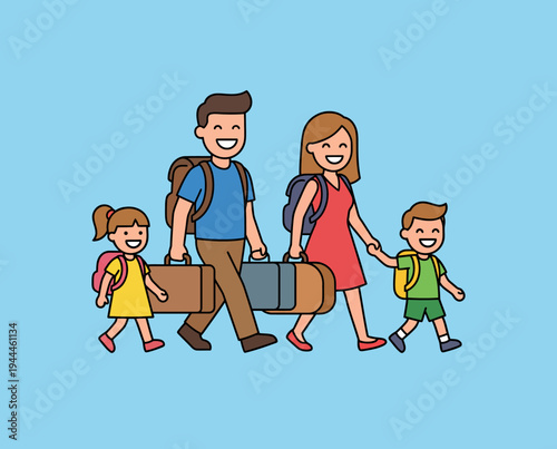 happy family on vacation traveling together.