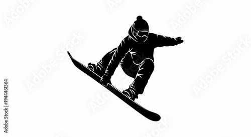 Snowboarder performing an aerial maneuver.