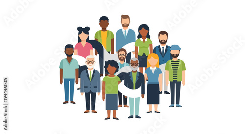 Diverse Group of Connected People: Community, Social Network, Teamwork, and Global Collaboration Vector Illustration