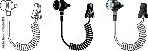 Collection of otoscope medical examination devices featuring outline glyph and detailed vector styles perfect for healthcare diagnostic and educational design