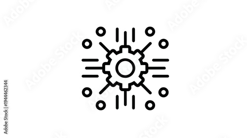 System integration and automation icon with a gear and interconnected network nodes for technology, settings, and digital solutions