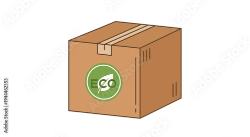 Brown cardboard box with green logo.