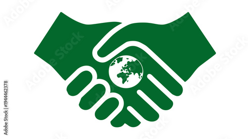 Global Environmental Partnership Icon: Green Handshake Symbol with Earth Globe for Sustainability and Collaboration