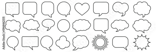 Black Outline Speech and Thought Bubbles Vector, comic cartoon style dialogue