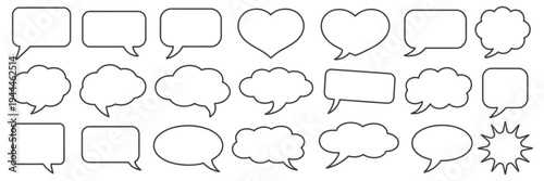 Black Outline Speech and Thought Bubbles Vector, comic cartoon style dialogue