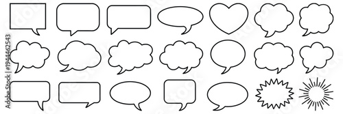 Black Outline Speech and Thought Bubbles Vector, comic cartoon style dialogue
