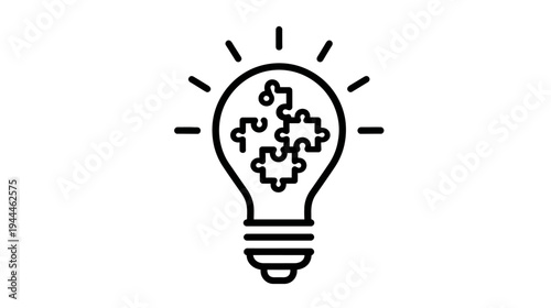 Lightbulb with puzzle pieces icon illustrating creative problem-solving, idea generation, innovation, and strategic solutions.