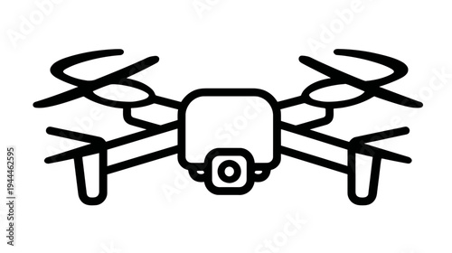 Modern drone icon with camera for aerial photography, quadcopter technology symbol, unmanned aerial vehicle graphic design element