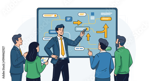 Businessman explaining strategy to colleagues.