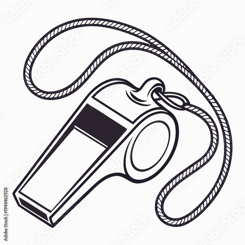 A black and white drawing of a referee whistle