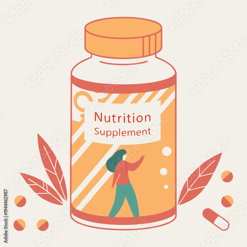 A bottle of nutrition supplement with a woman on the label