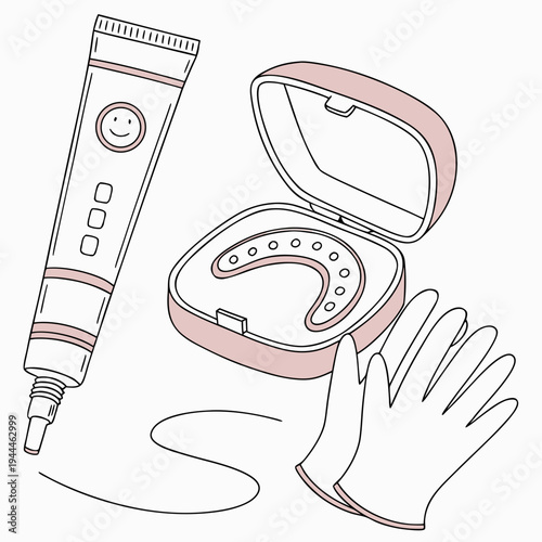 A hand holding a pink dental retainer and toothpaste