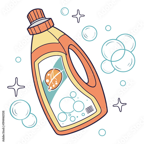 A bottle of orange liquid laundry detergent