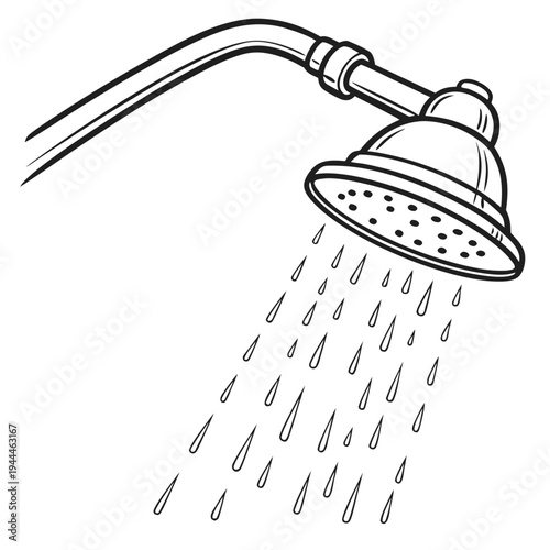 Shower head with water droplets falling