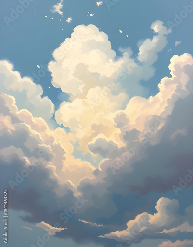 cloudscape, sky, clouds, mist, vapor, haze, sunlight, glow, shine, brightness, calmness, peacefulness, serenity, dreamy, nature, scenery, backdrop, artwork, painting, watercolor, canvas, texture, brus