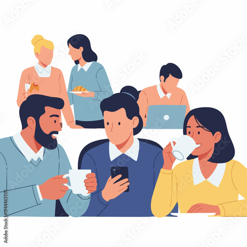 Diverse group of people enjoying a coffee break and casual conversation.