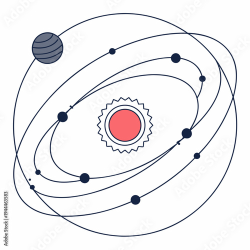 Planet with orbiting satellites space astronomy