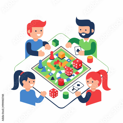 Family playing board game together at home.
