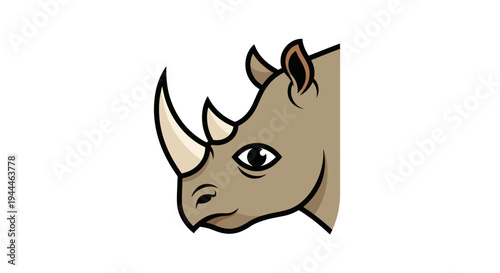 Cartoon Rhinoceros Head with Horns Illustration.