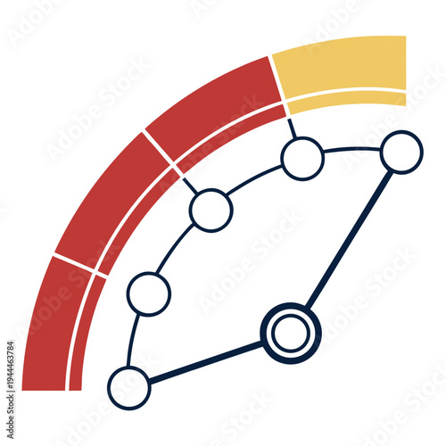 Red and yellow speedometer gauge with connected nodes