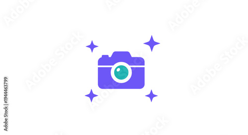 Camera with green lens and stars.