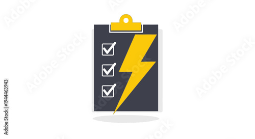 Checklist clipboard with lightning bolt symbol.